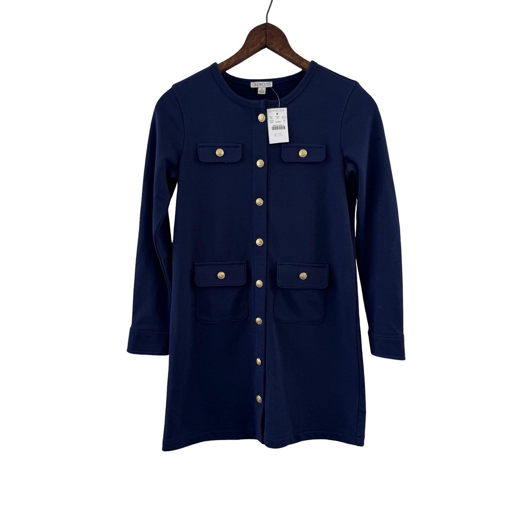Crewcuts Shirt Dress Girls 10 Navy Knit Gold Button Pockets Preppy Classic NWT